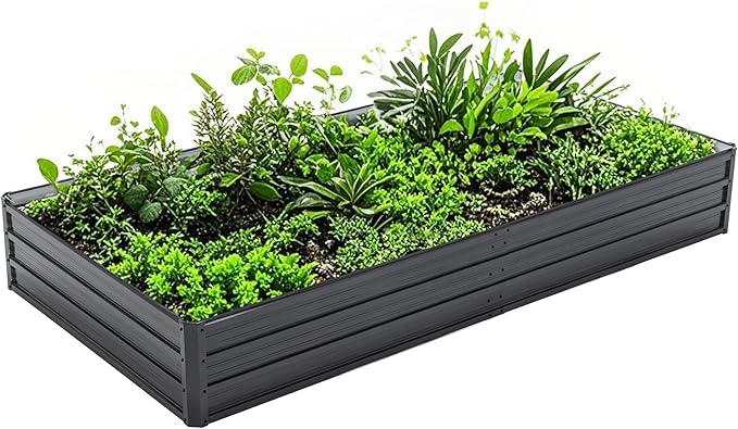 Galvanized Raised Garden Bed Kit Outdoor 8X4X1FT Metal Planter Boxes Set Large Rectangle Planters Garden Vegetable &amp Flower Beds for Herbs Fruits Planting Backyard Patio