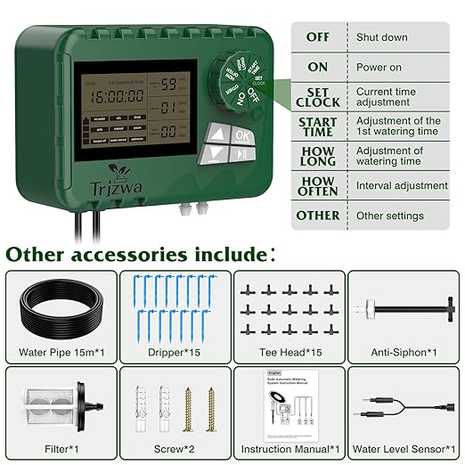 Solar Irrigation System Kit with Automatic Watering Computer Drip Irrigation for Garden Balcony Greenhouse Supports 15 Potted Plants 15 Meter Hose