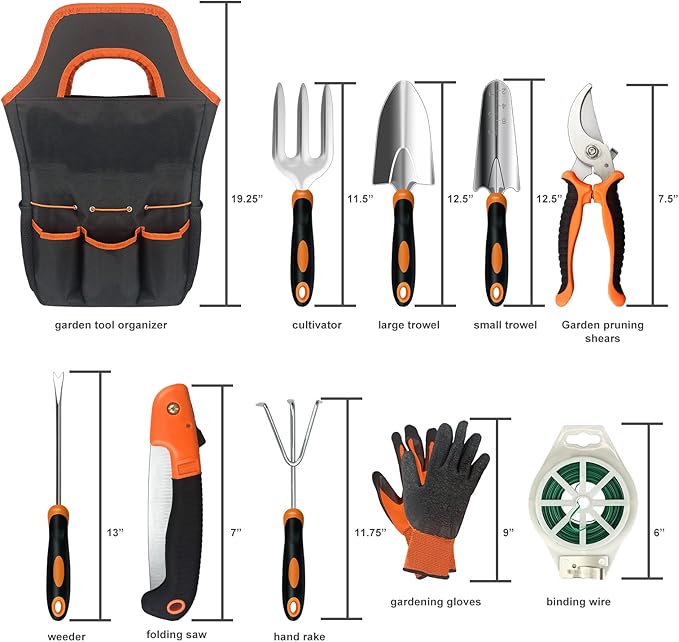 Gardening Tools10PCS Stainless Steel Heavy Duty Garden Tool SetNon-Slip Ergonomic Handle and Outdoor Garden Shovel with Storage Gardening KitGarden Gifts for Women and Men