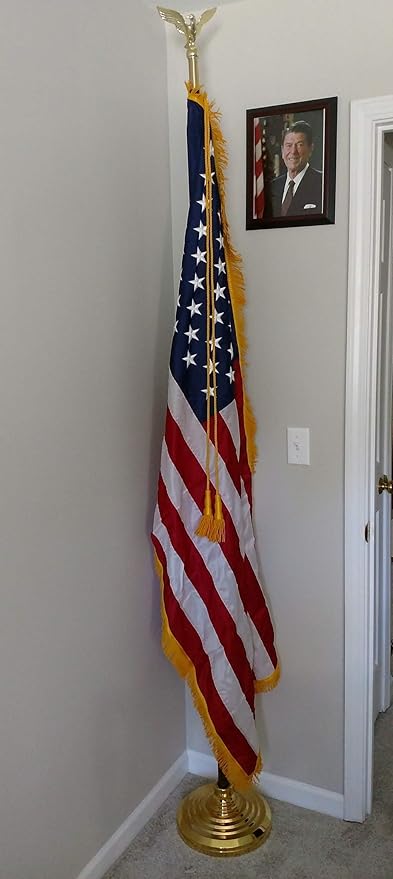 4x6' US Indoor Flag Set on 9' Pole - Complete Indoor Presentation Mounting Flag Set (Stand Pole Eagle and US Flag) for business government school office or other formal flag display.