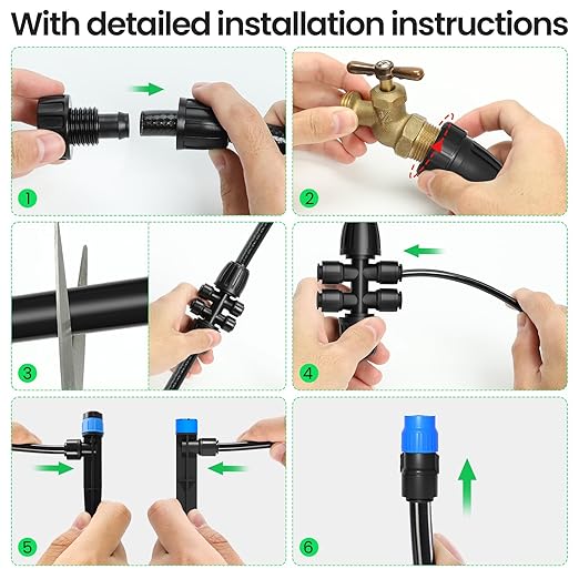 MIXC 247 FT Drip Irrigation SystemQuick Connector Garden Watering System Automatic Sprinkler System Kit for Lawn Raised Bed Greenhouse Plant Watering System with 1/4'' TubingDrip EmittersConnectors