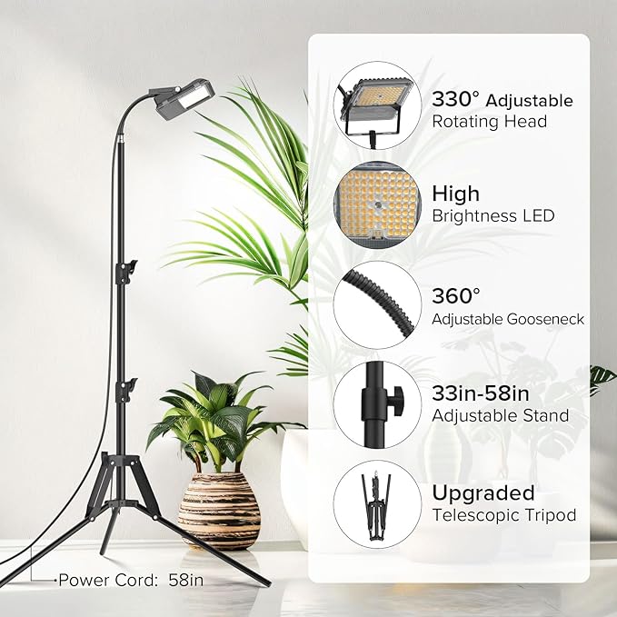 SANSI Grow Lights for Indoor Plants Dimmable 45W Plant Lights for Indoor Growing 88 LEDs Full Spectrum Plant Grow Light Adjustable Tripod Stand 33-58 Inches Auto On/Off Timer with Remote Control