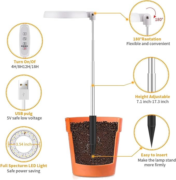 3X LED Grow Light Plant Lamp for Indoor Plants GrowingAuto Timer 4/8/12/18 for Bonsai Succulents Small Plants