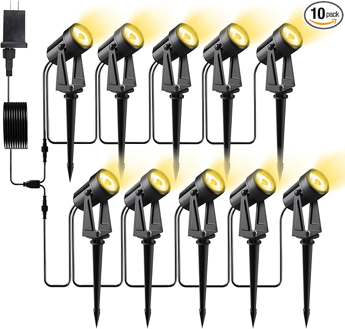 Low Voltage Landscape Lighting10 Pack Outdoor LED Landscape Spotlights with Transformer 27V Garden Lights Pathway Lights IP65 Waterproof 3000K Warm White