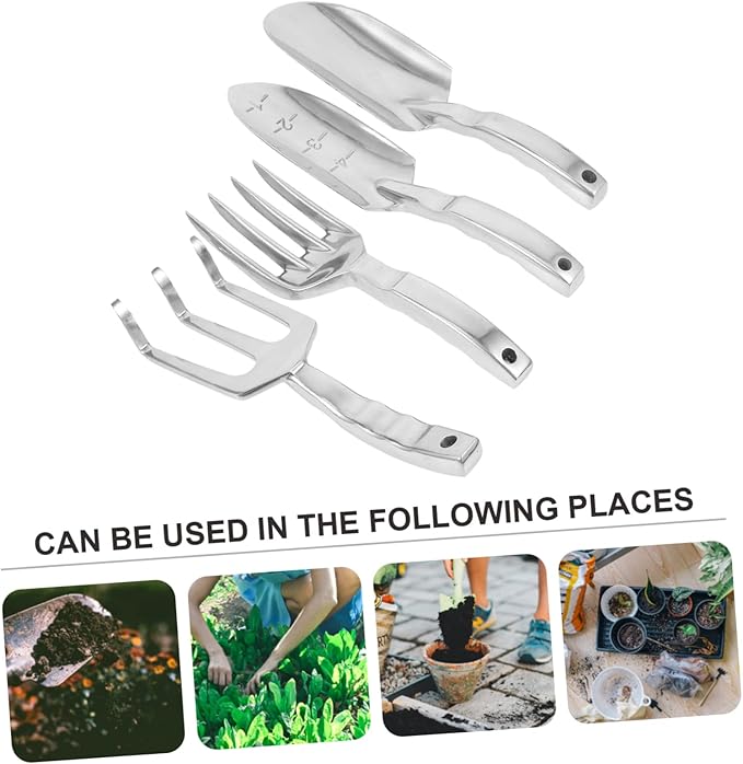 POPETPOP 1set Multi-Purpose Garden Tool Set Ergonomic Planting Shovels and Rakes for Easy Soil Loosening Lightweight Gardening Supplies Includes Large Spade Measuring Trowel Three-Prong and