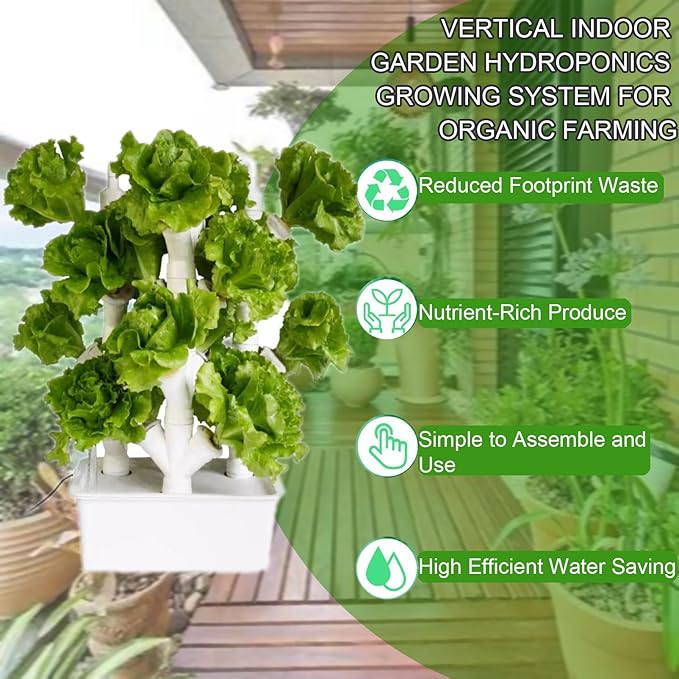 Hydroponics Growing System Vegetable Plant Tower Vertical Hydroponic Tower 16/24/32 Pots PVC Pipe Hydroponic Kit Growing Sys for Leafy Vegetables Grow Lettuce and Fruits4columns