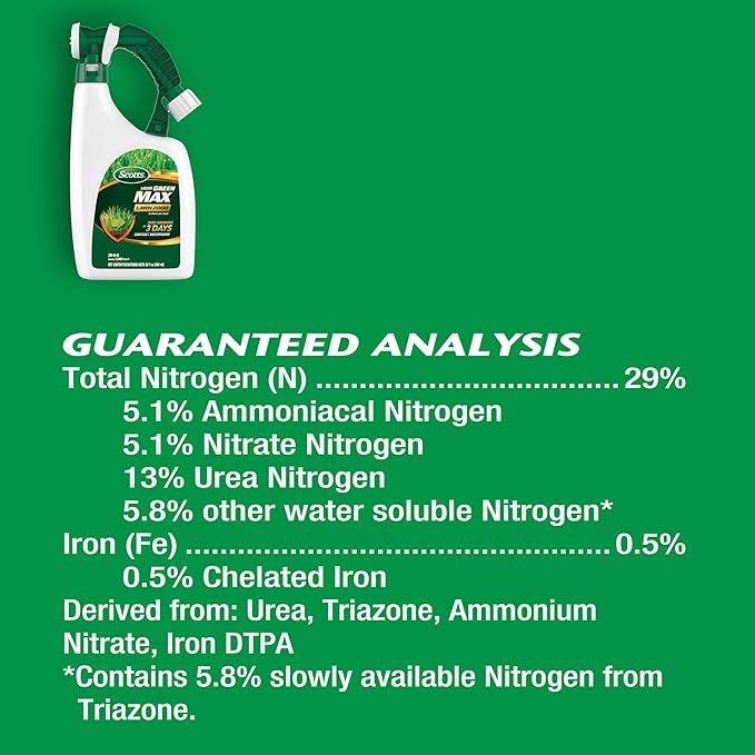 Scotts Liquid Green Max Lawn Food: 2000 sq. ft. 2-in-1 Fertilizer and Iron Supplement Use on Any Grass Type 32 oz.
