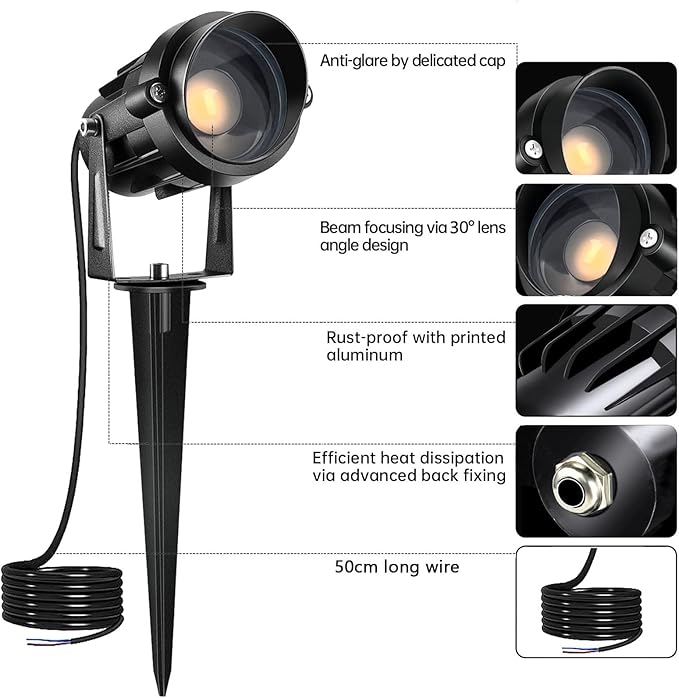Low Voltage Landscape Lights Outdoor: 7W 700LM LED Landscape Lighting for Tree Garden Yard Pathway | 12V 24V Warm White 3000K Spotlights | IP66 Waterproof | 8 Pack