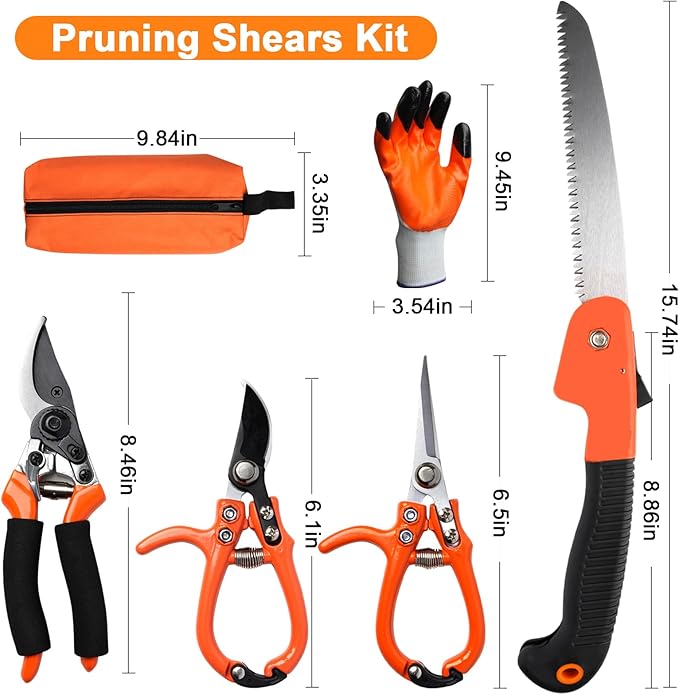6Pcs Pruning Shears Set with Bypass Pruning Shears Garden Scissors Pruning SnipsSawGlovesStorage BagHandheld Garden Shears Set for Plant