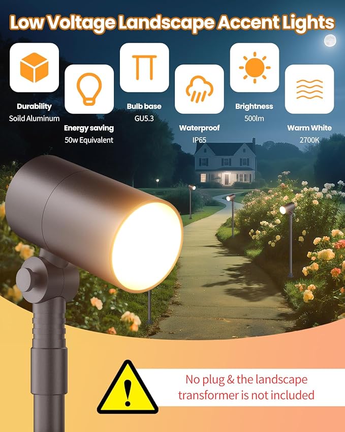 Cheopha 12V Landscape Path Lights Adjustable Low Voltage Landscape Spotlights with MR16 LED Bulb IP65 Waterproof Aluminum Pathway Lights for Lawn Walkway Garden Yard (Warm White 2-Pack)
