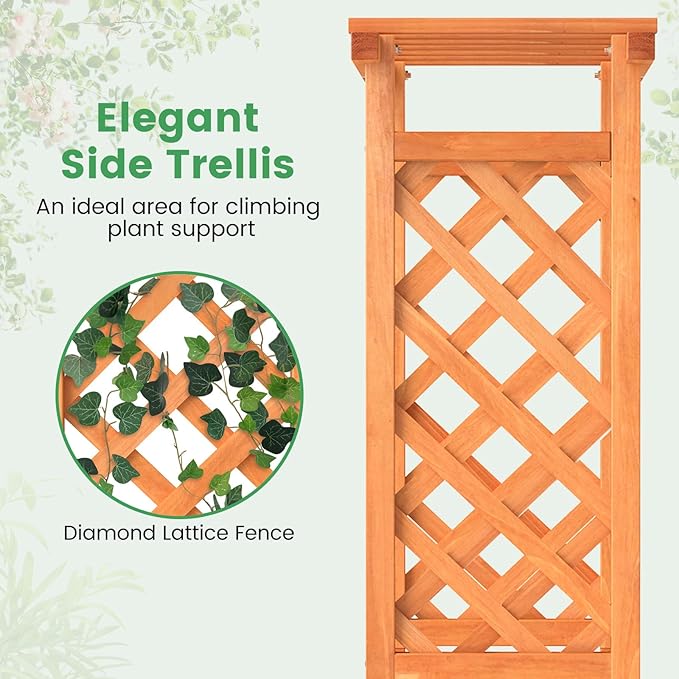LDAILY Raised Garden Bed with Trellis Above Ground Garden Bed with Hanging Roof Side Trellis &amp Drainage Holes Planter Box for Outdoor Climbing Plants Vines Flowers (1 31 L x 14 W x 60 H)