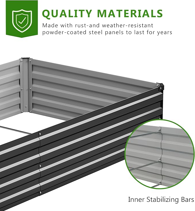 2PCS 10x3x1ft Galvanized Raised Garden Bed Kit Galvanized Planter Raised Garden Boxes Outdoor Large Metal Raised Garden Beds for VegetablesBlack