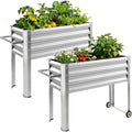 Land Guard 2 Pack Galvanized Raised Garden Bed with Legs &amp Wheels 48×18×32in Metal Elevated Raised Planter Box for Backyard Patio Balcony 500lb Capacity Silver
