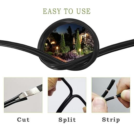 16/2 Low Voltage Landscape Lighting Wire 100ft 16AWG*2C Waterproof Pure Copper Outdoor Direct Burial 100 feet Black