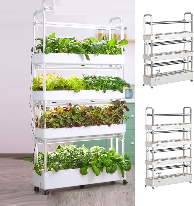 Smart Hydroponics Growing System with LED Light 48/64/90/120 Holes Hydroponic Tower Indoor Garden Hydroponics Growing Sys-tem for Home Vegetables FruitsClayPebbles-48holes