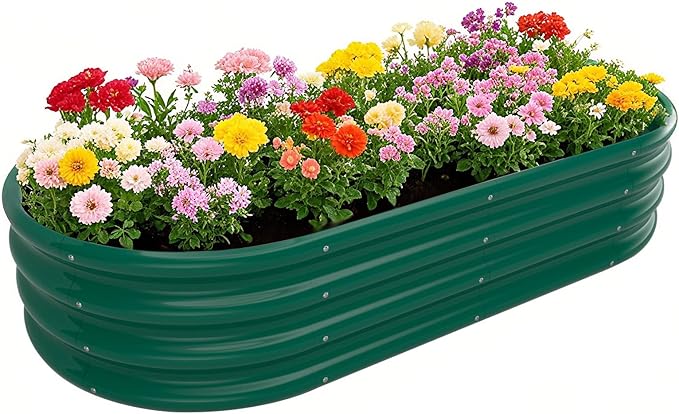 Galvanized Raised Garden Bed Kit Galvanized Planter Raised Garden Boxes Outdoor Oval Metal Raised Garden Beds for Vegetables (Green)