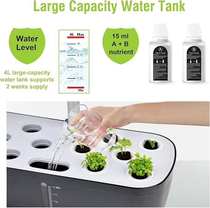 Hydroponics Growing System Indoor Garden12 Pods Indoor Gardening System with LED Grow Light Height Adjustable Plants Germination Kit Hydroponic Planter Fresh Harvest (Black)