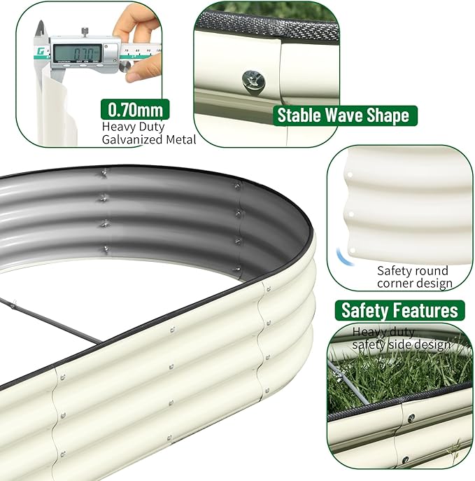 SnugNiture 2 Pcs 6x3x1ft Raised Garden Bed Kit Outdoor Oval Metal Garden Planter Ground Planter Box for Gardening Vegetables Flowers White