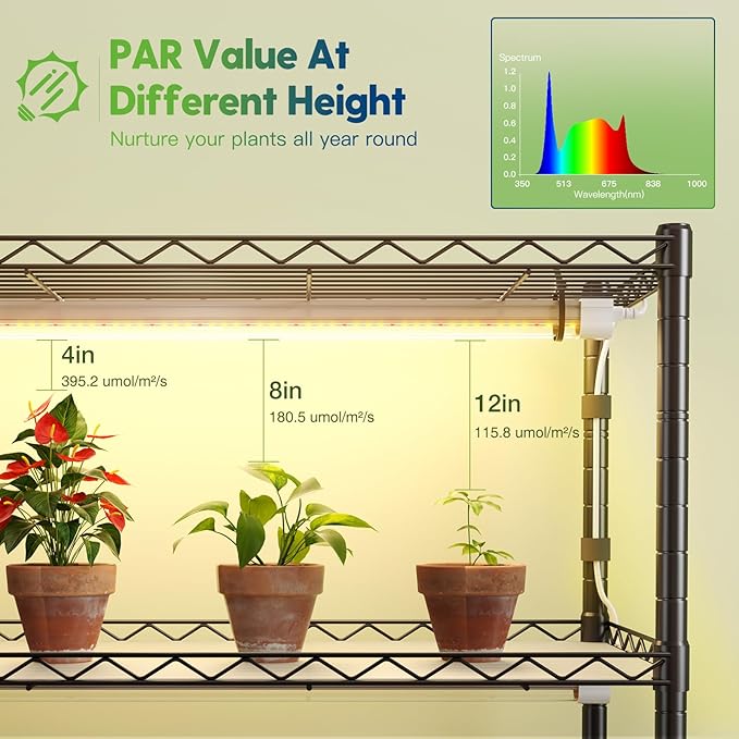 FREELICHT 5 Tier Plant Shelf with 4-Pack 2FT 30W LED Grow Lights with Timer+ 2 Pack 4FT 40W Grow Light Sunlike Full Spectrum Plant Light for Hydroponic Indoor Plant Seedling Veg and Flower