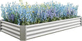 LANOVAGEAR Raised Garden Bed Kit - Metal Raised Bed Garden 7.6x3.7x0.98ft for Flower Planters Vegetables Herb (Silver)