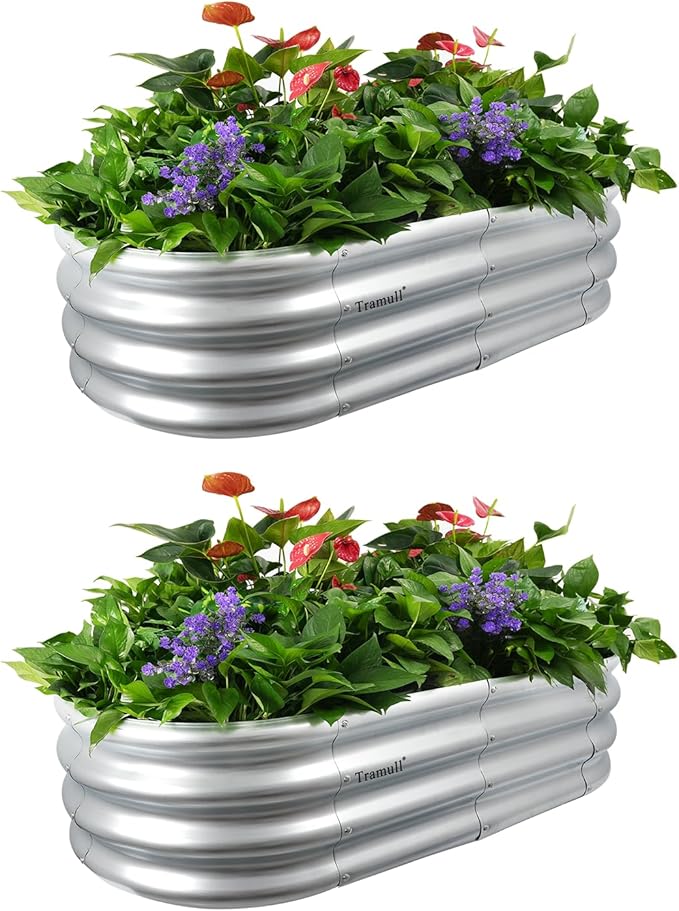 4x2x1ft Galvanized Raised Garden Bed Outdoor 2-Pack 12 Tall Metal Raised Beds for Gardening Planter Boxes for Plants Vegetables Flowers Herbs &amp Tomato Bottomless Elevated Garden Beds Kit Si