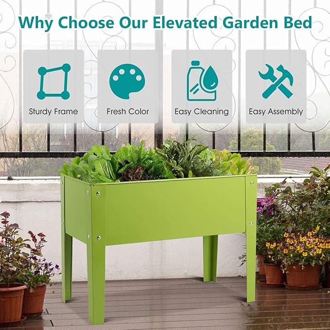 GRAFFY Raised Garden Bed Raised Planter Box with Legs Drainage Holes Planting Bed for Vegetable Flower Herb Planting Container for Grass Lawn Patio Backyard (25 x 13 x 18)
