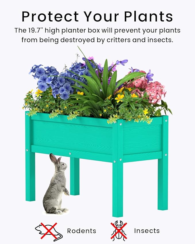 Small HDPE Raised Garden Bed Elevated Planter Box with Legs Outdoor All-Weather Planter Raised Beds for Seeds Herbs Flowers Vegetables (Aruba Blue)