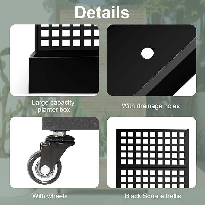 Metal Planter Box with Trellis Raised Garden Bed for Climbing PlantsPrivacy Screen with Garden BoxesDrainage Hole for Vegetables Flowers Vines (35 L×16 W×71 H Black)