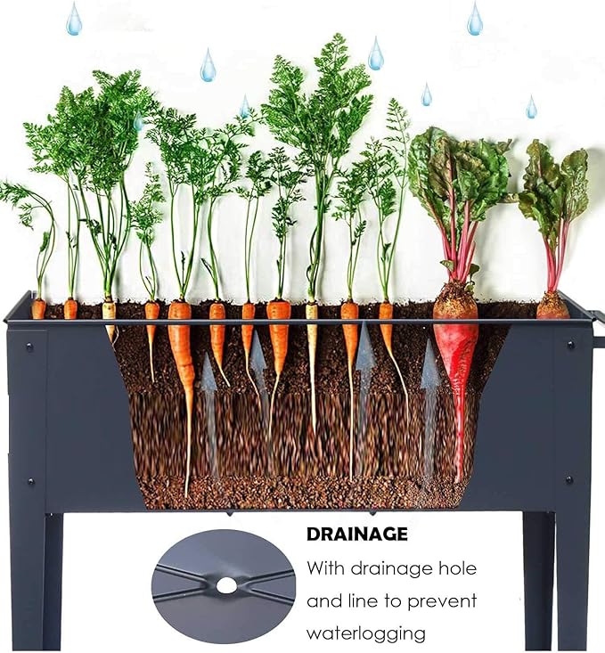 48.5*24.5*35.4in Raised Garden Bed Raised Planter Box with Legs Outdoor Elevated Garden Bed On Wheels for Vegetables Flower Herb Patio （Black）