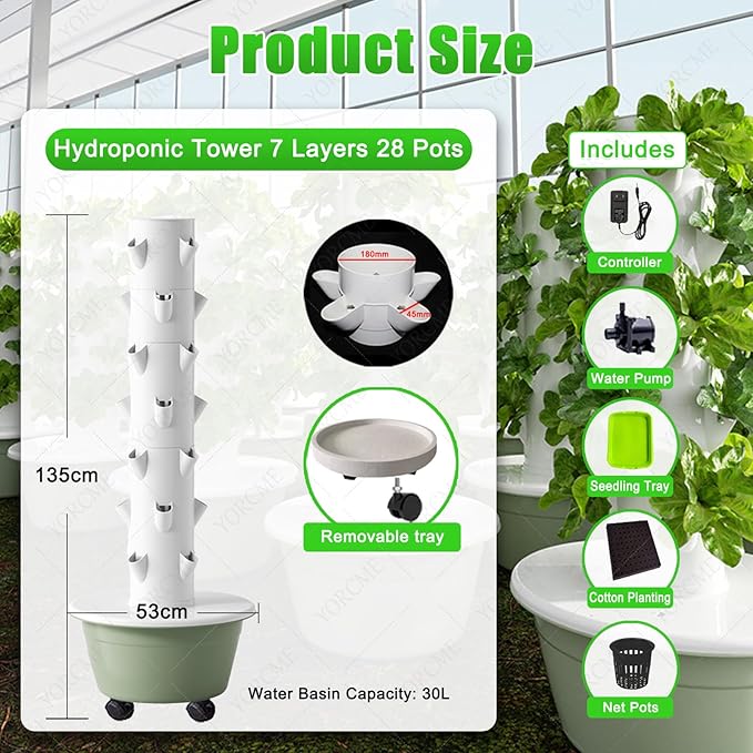 Soilless Farming Systems Patio Grow Column Hydroponics Tower Set Hydroponic Growing Systems Hydroponic Growing Kit Hydroponics Vertical Growing Systems A(28Pots)