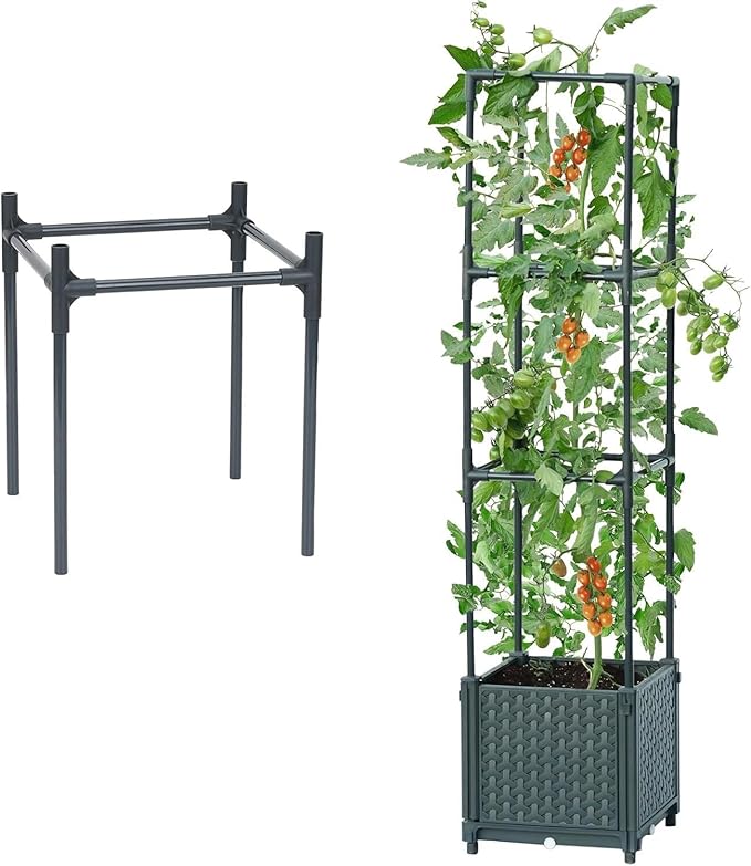 LINEX Raised Garden Bed Planter Box with Extra 1-Layer Trellis 41.3” Tomato Planters for Climbing Plants Vegetable Vine Flowers Outdoor