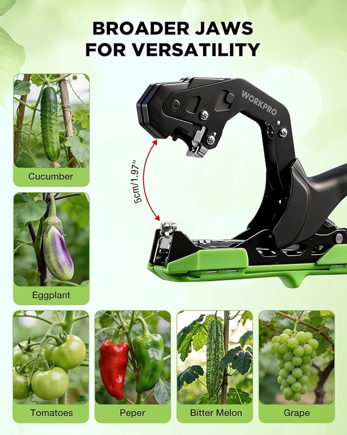 WORKPRO Plant Tying Machine with 6 Scissors Lightweight Tape Gun for Tying Vines and Support Plant Includes Gloves 20 Rolls of Tape 10000 Staples Ideal for Tomatoes Grapes Cucumber Vegetables