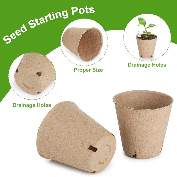 132 Pack Organic Peat Pots 3.15 Inch Nursery Pot Round Plant Seedling Pots with Drainage Holes Small Seed Starting Starter Tray Bulk Garden Germination Container with 132 Planting Labels(8 cm)