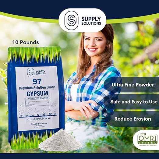 Supply Solutions Premium 97 Solution Grade Gypsum - Fast Acting Gypsum for Soil - Organic Calcium Sulfate Dihydrate - Gypsum Powder for Root Growth Lawns Mushroom Cultivation (10lbs)