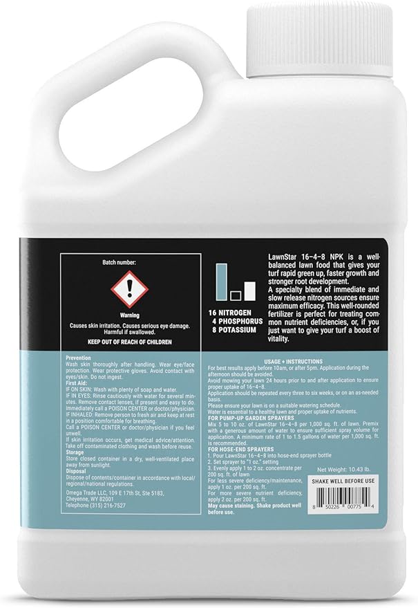 Balanced 16-4-8 Nutrient Liquid Fertilizer (1 Gallon) - Premium Lawn Food NPK with Added Seaweed Extract Treats Common Deficiencies Safe for All Grass Types
