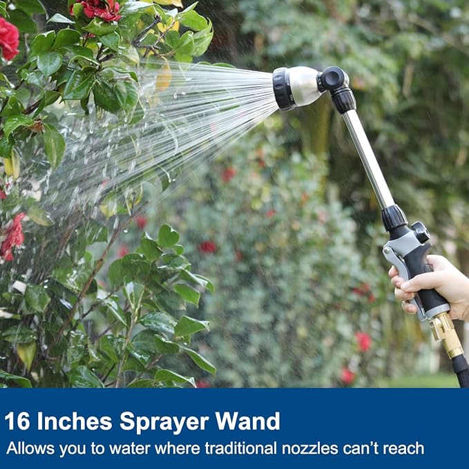 FANHAO 3 Piece Heavy Duty Gardening Tools + Garden Hose Wand with Thumb Control