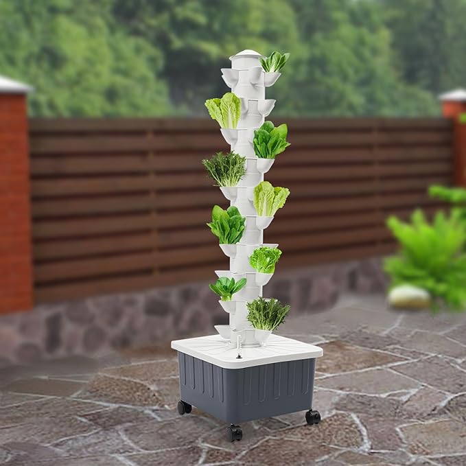 Hydroponics Growing Box Kit 50-Plant Vertical Vegetable Tower Hydropoic Tower for Soilless Cultivation Herbs Fruits Vegetables Plant Gift for Gardening Lover