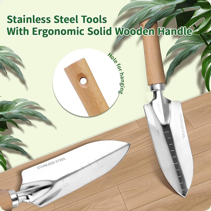 Garden Tool Set10 Piece Garden KitHeavy Duty Stainless Steel Gardening Hand Tools with Durable Storage ToteRust-Proof Garden ToolsGardening Gifts for Women Men Pink Floral Pattern Design