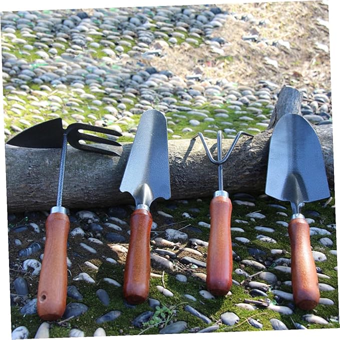 TOYANDONA Mini Garden Tool Set 4pcs Thickened Iron Shovel with Wooden Handle for Planting and Gardening Compact Hand Tools for Outdoor Use and Flower Pots