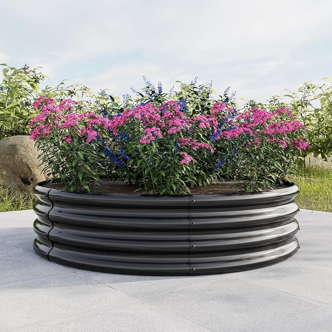 Tall Round Raised Garedn BedMetal Raised Beds for Vegetables Outdoor Garden Raised Planter Box Backyard Patio Planter Raised Beds for Flowers Herbs Fruits Black