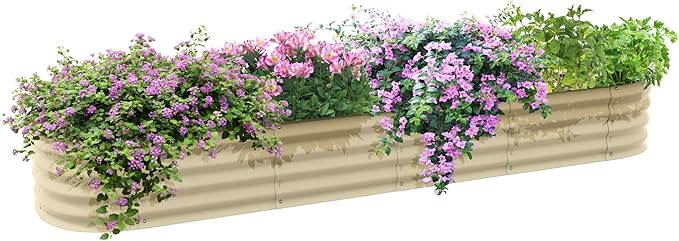 7.9' x 2' x 1' Galvanized Raised Garden Bed Kit Outdoor Metal Elevated Planter Box with Safety Edging Easy DIY Stock Tank for Growing Flowers Herbs Vegetables Cream