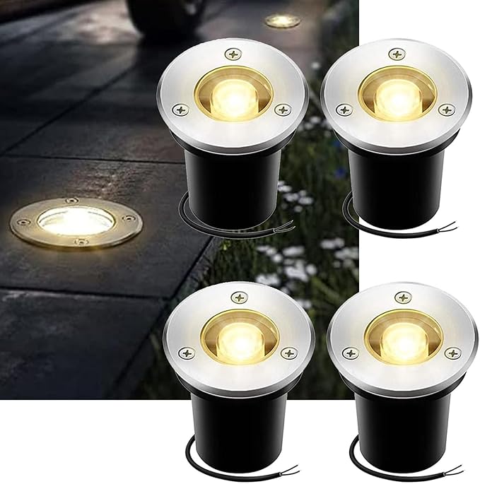 Underground Light LED - LED Beam Spotlight 12V/24V 4pcs Outdoor Garden Tempered Glass Buried Light IP67 Waterproof Aluminum LEDs Underground Recessed IngroundWarm White 12v(1w)
