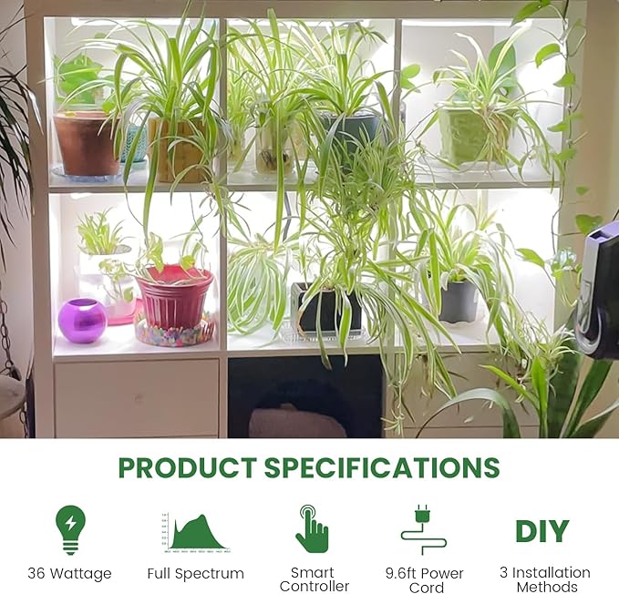 LED Plant Grow Light Strip 36W 360 LEDs Grow Lights for Indoor Plants Full Spectrum with 6/12/16H Timer 660nm/3000K/6000K Sunlike Grow Lamp for Seeds Starting Hydroponics Succulents