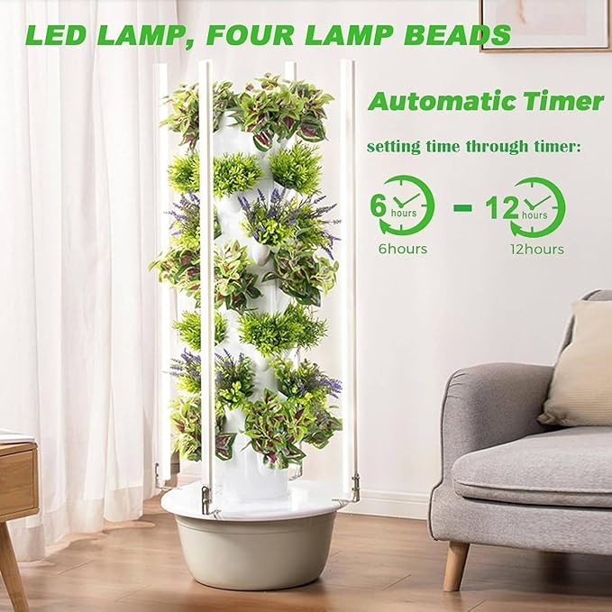 Hydroponic Garden Tower 20/28/36 Holes Indoor Hydroponic Growing System with Moisture Pump Adapter Aeroponic Grow Kit Vertical Grow Tower Sites7Layer