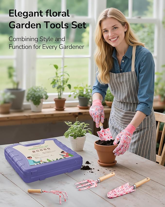 12-Piece Womens Gardening Tools Gift Set Rust-Proof &amp Heavy-Duty Garden Tools with Durable Carrying Case Fashionable &amp Thoughtful Gardening Gifts for Women&ampMen (Purple)