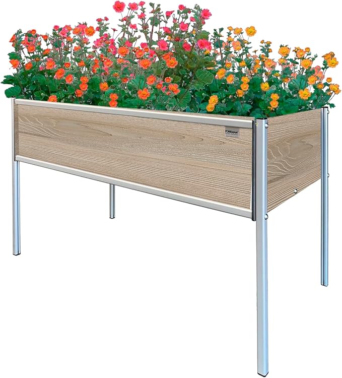 Foreman Raised Garden Bed on Legs – Weather-Resistant Raised Garden Bed (48 x 24 x 30) with Drainage Ideal Raised Garden Bed for Vegetables &amp Flowers – 300 lb Capacity Callisto Wood Grain