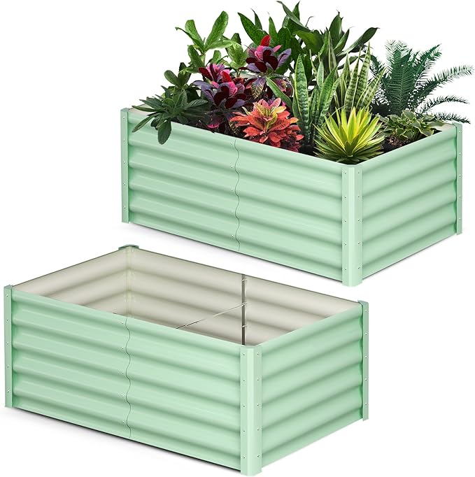 2PCS Galvanized Raised Garden Bed 6x3x1.5ft Metal Raised Garden Beds Outdoor - Heavy-Duty Planter Boxes Outdoor for Vegetables Herbs Flowers - Wave Design Open BottomGreen