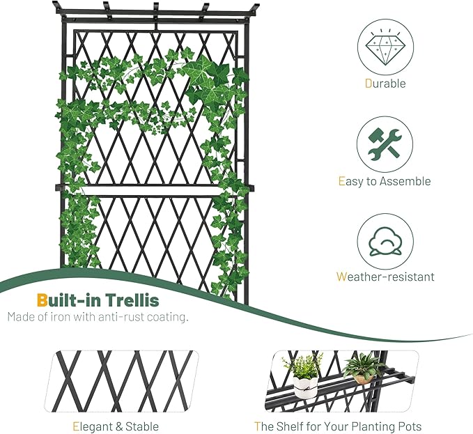 Metal Planter Box with Lattice Trellis and Wheels 70 inches Tall Heavy Duty Planter Box &amp Raised Garden Bed with Trellis for Climbing Plants Flowers with Drainage Holes 30Lx12Wx70H Inches
