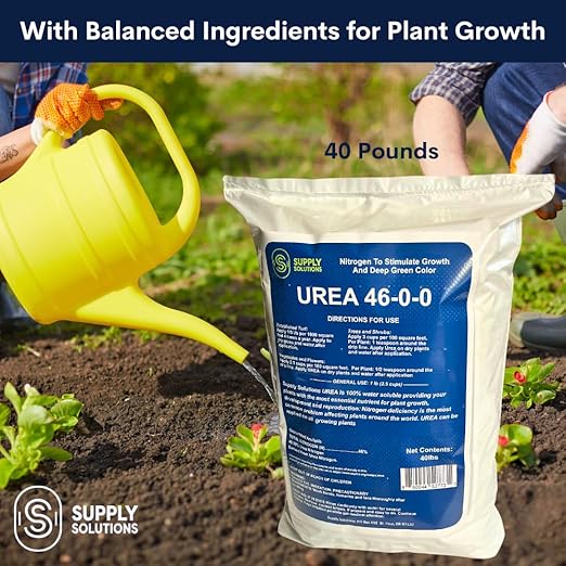 Supply Solutions Urea 46-0-0 Nitrogen Fertilizer to Stimulate Lush Growth and Deep Green Color - Plant Food Plant Fertilizer for Plants Lawn Garden - Bloom Booster for Flowers Fruits (40 Pounds)