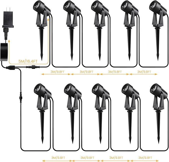 Low Voltage Landscape Lighting10 Pack Outdoor LED Landscape Spotlights with Transformer 27V Garden Lights Pathway Lights IP65 Waterproof 3000K Warm White